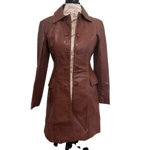 VTG Oscar Leopold Women's S/P Soft Lamb Leather Cognac Trench 70s Canada BOHO